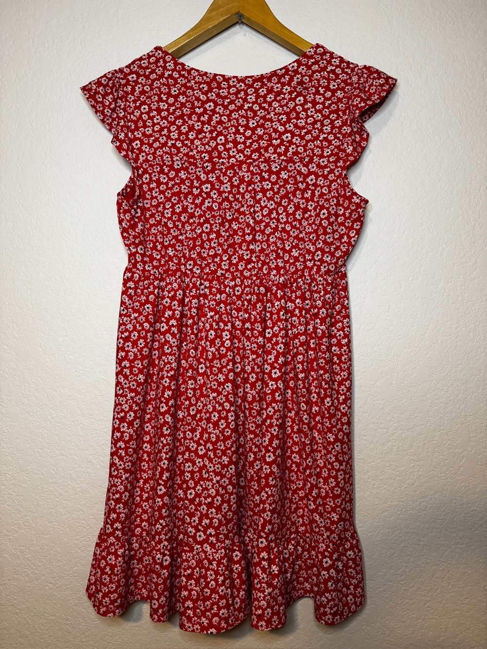 Monteau Womens Button-Front Flutter Capped Sleeve Floral Dress Size L Red - Picture 2 of 7